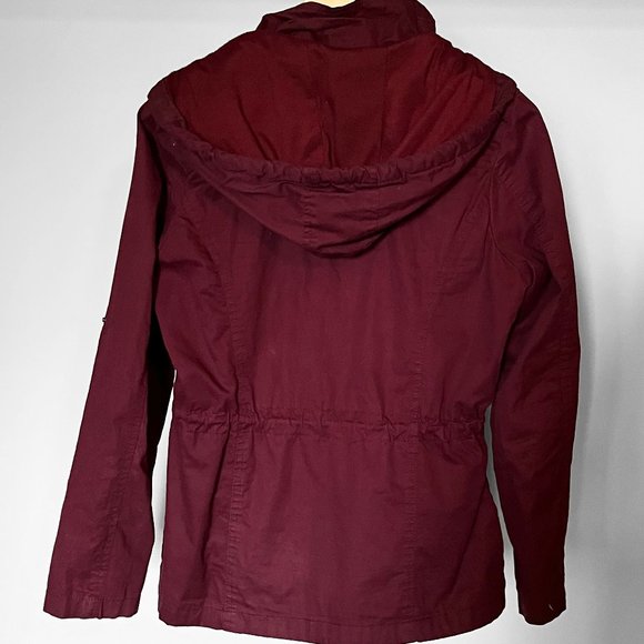 Boho Cinch Waist hooded Cotton Jacket - Burgundy/Maroon (Size Medium/8-10) - Picture 2 of 4
